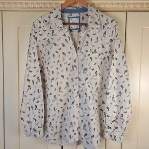 STYLE & CO Long Sleeve Button Down Cream With Black Bird Print Sz XL